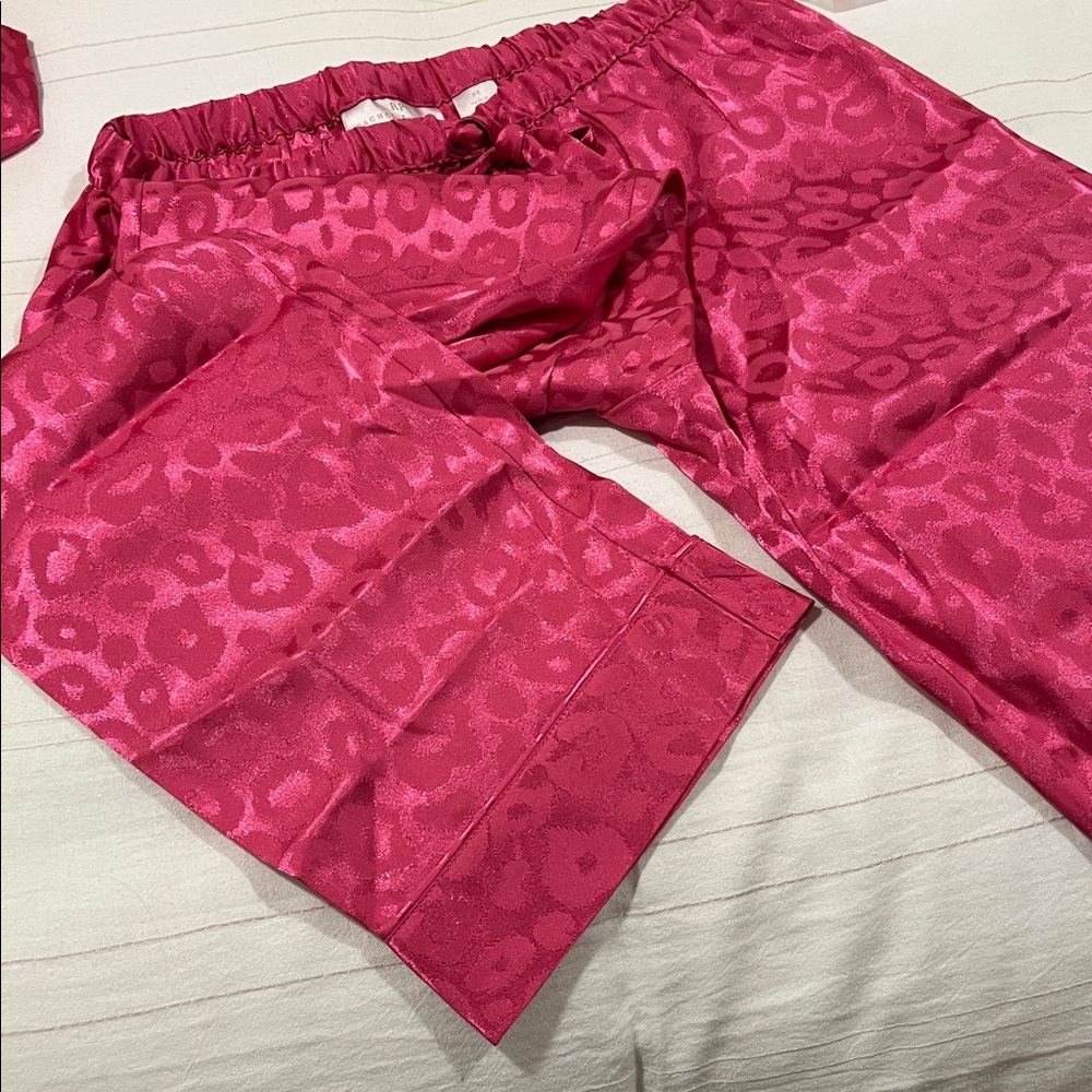 NWT Rachel Parcell Satin Jacquard Cheetah Long Sleeve Pajama Set Hot Pink XS - Picture 14 of 15